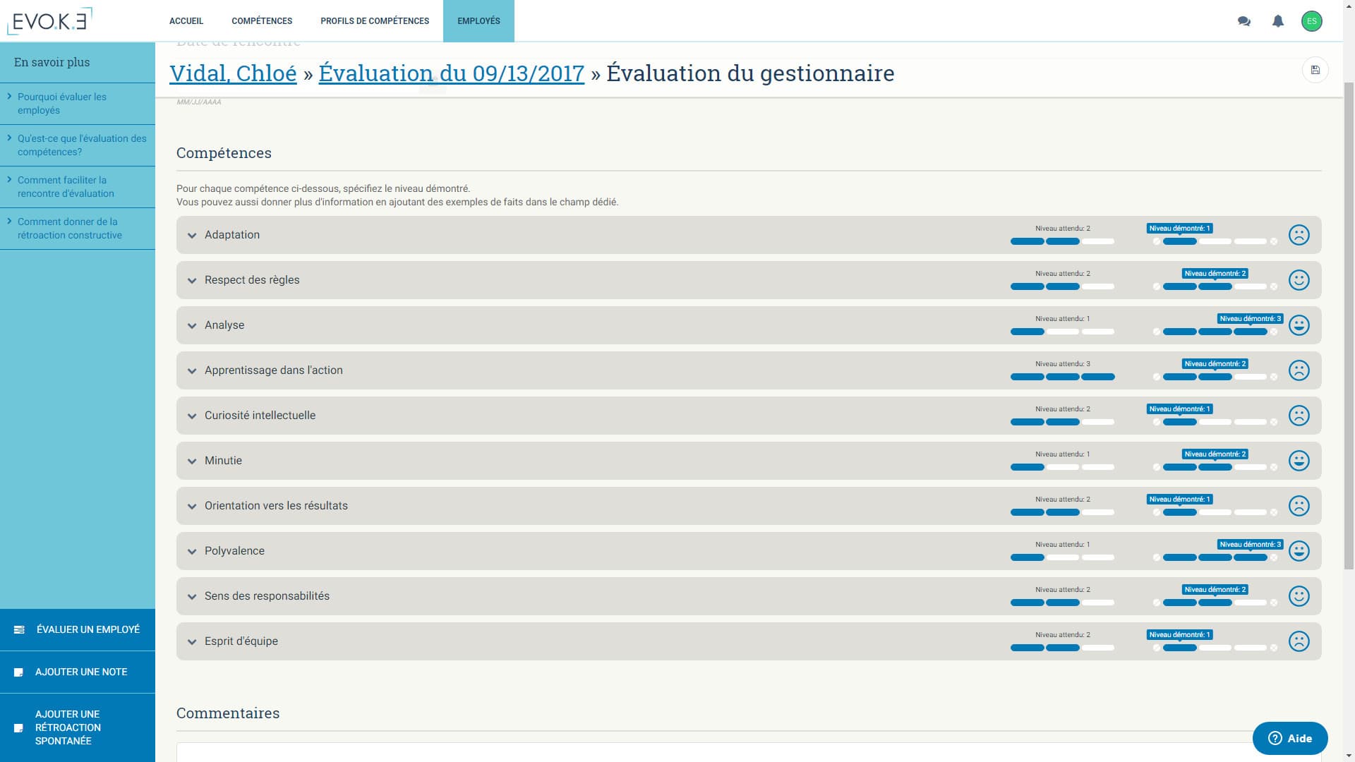 Page évaluation